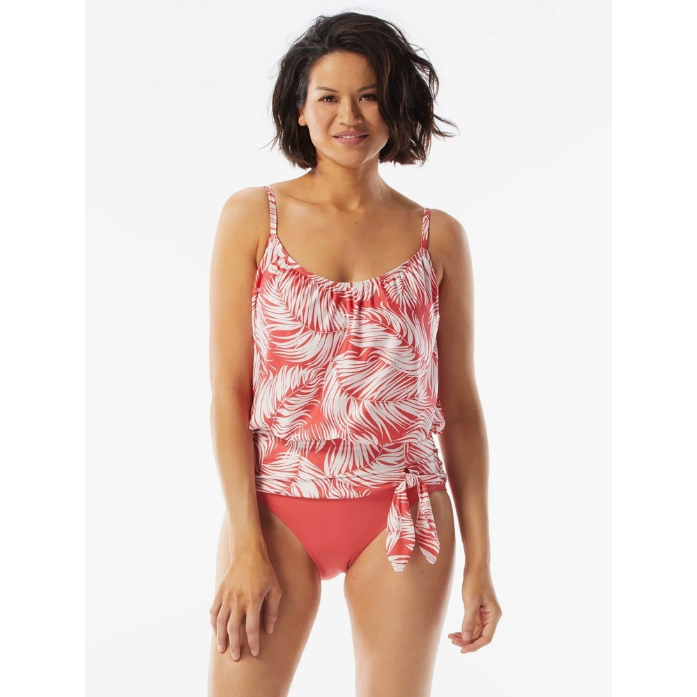 Contours by Coco Reef Womens Red White‎ Palm Blouson Tankini Top 12/36D $96